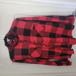 Faded Glory Red and Black Casual Button Down Shirt